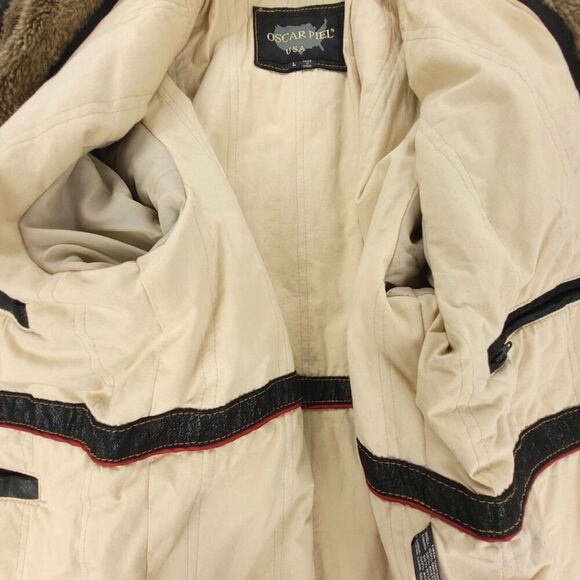 VINTAGE 90s Oscar Piel Leather Bomber Jacket w/ Removable Faux Fur Collar (L) - Picture 11 of 14